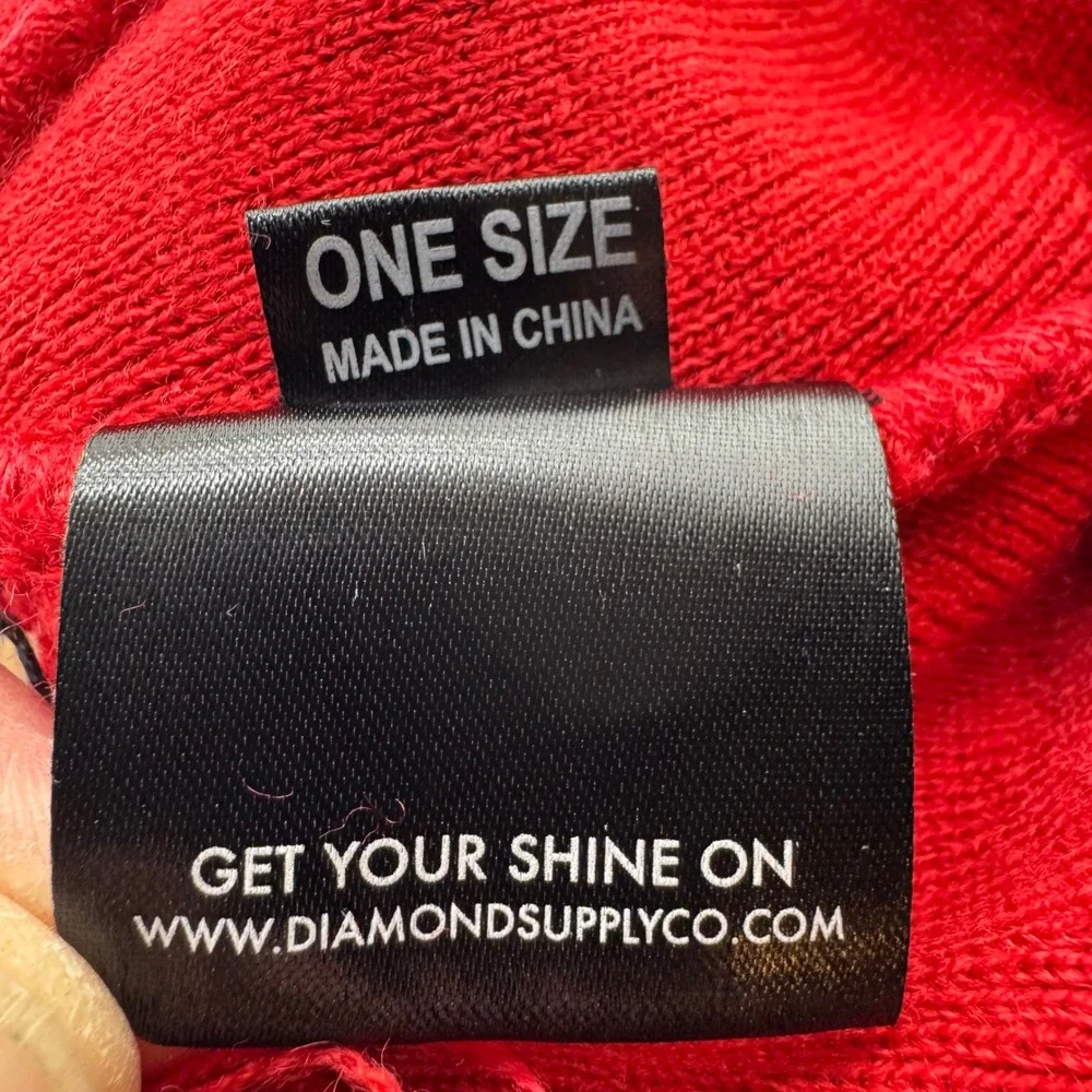 Diamond Supply Co Beanie OS Red Black Good Striped Pom Pom Cuffed Knit Hat